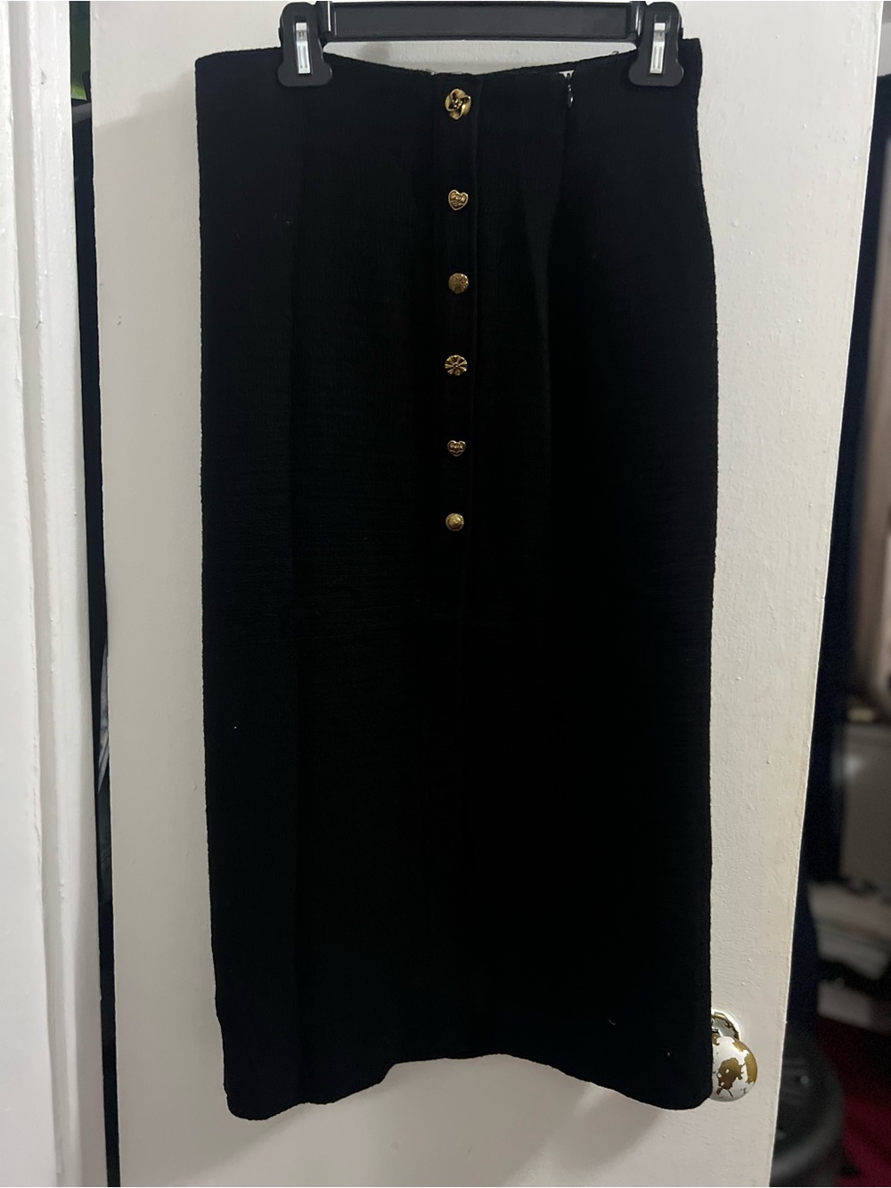 Zara Black Midi Skirt with Gold Button Detail